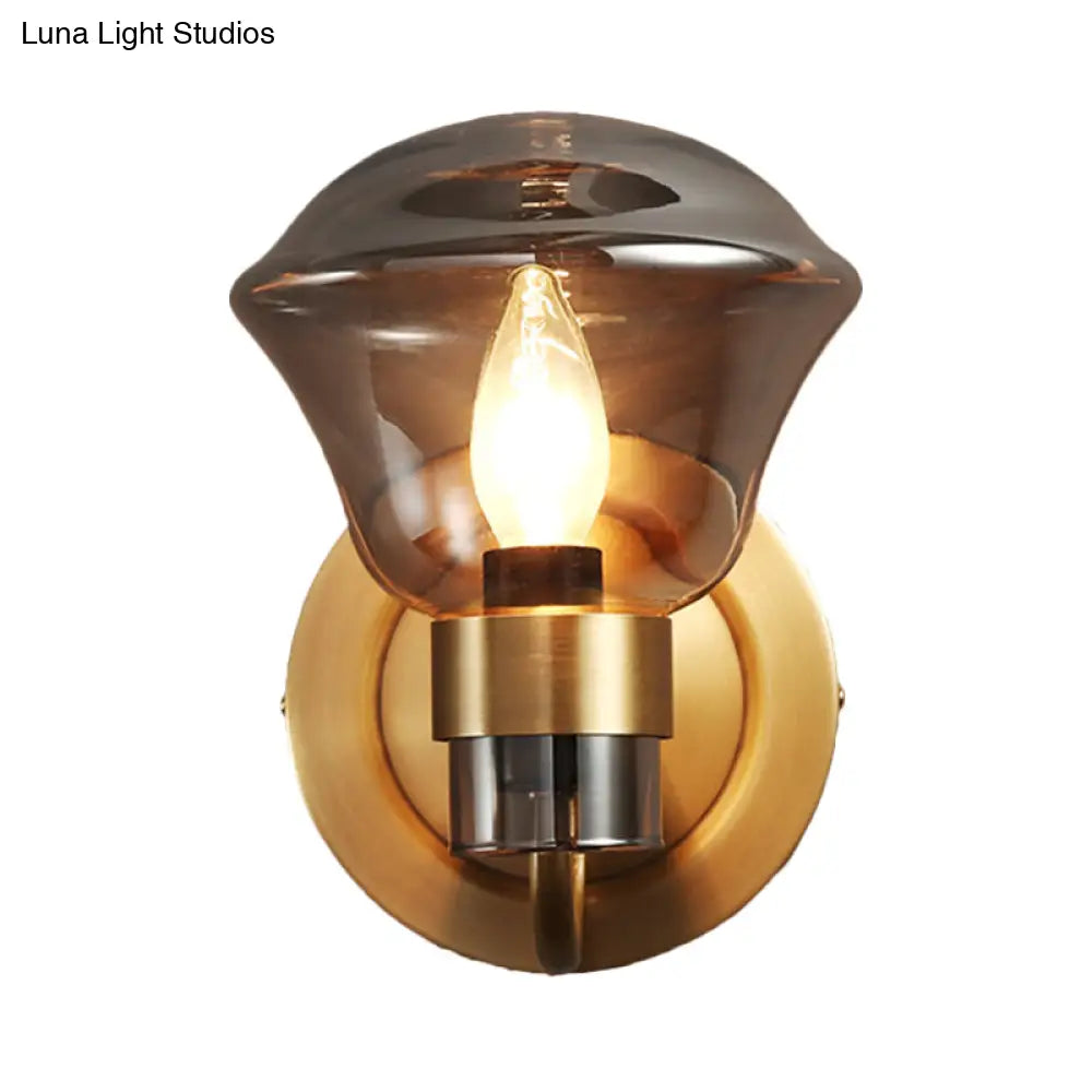 Retro-Style Smoke Gray/Amber Glass Bell Wall Sconce - Brass Mount Light Fixture (1 Bulb)