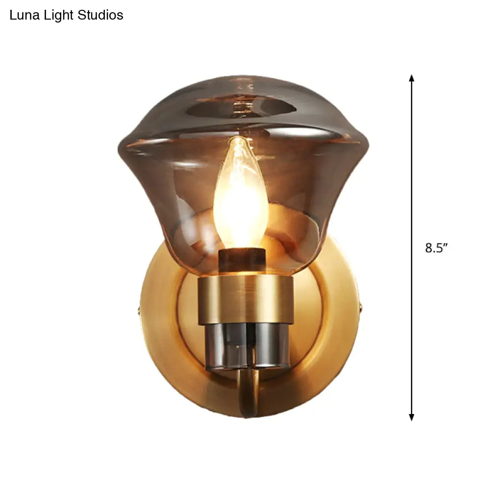 Retro-Style Smoke Gray/Amber Glass Bell Wall Sconce - Brass Mount Light Fixture (1 Bulb)