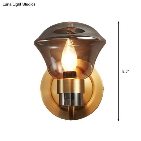 Retro-Style Smoke Gray/Amber Glass Bell Wall Sconce - Brass Mount Light Fixture (1 Bulb)