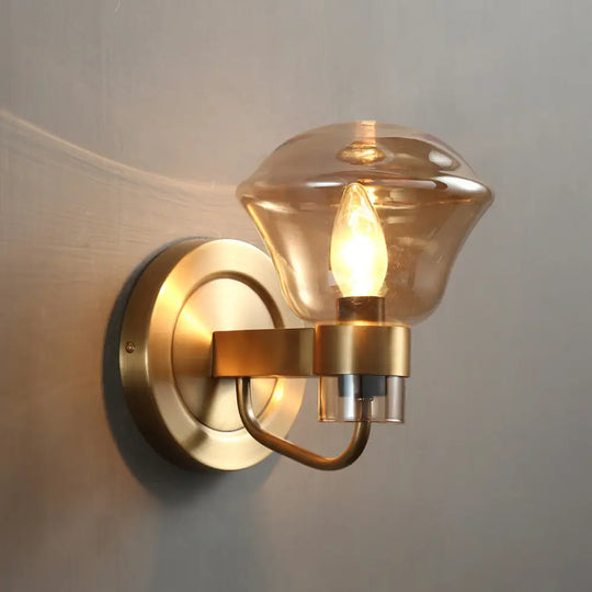 Retro-Style Smoke Gray/Amber Glass Bell Wall Sconce - Brass Mount Light Fixture (1 Bulb) Amber