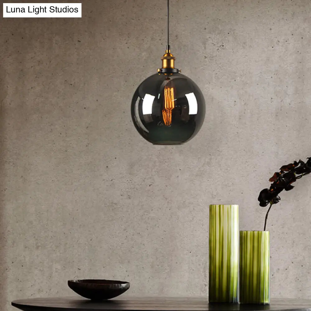 Retro Smoky Grey Glass Pendant Lamp - Brass Finish Smoke Gray / C