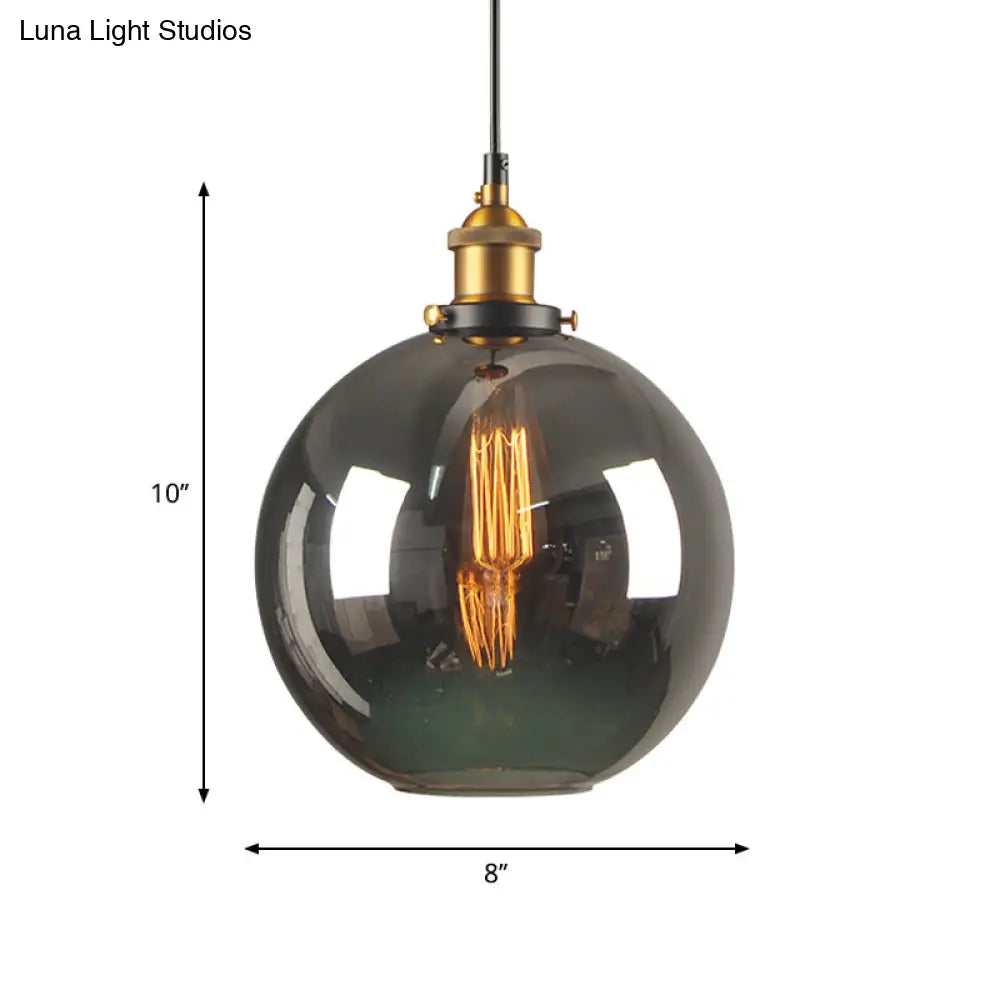 Retro Smoky Grey Glass Pendant Lamp - Brass Finish