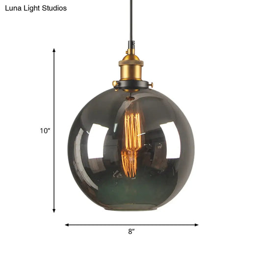 Retro Style Smoky Grey Glass Pendant Lamp - Brass Finish Bedside Ceiling Hanging Light