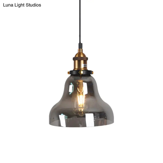 Retro Smoky Grey Glass Pendant Lamp - Brass Finish Smoke Gray / D