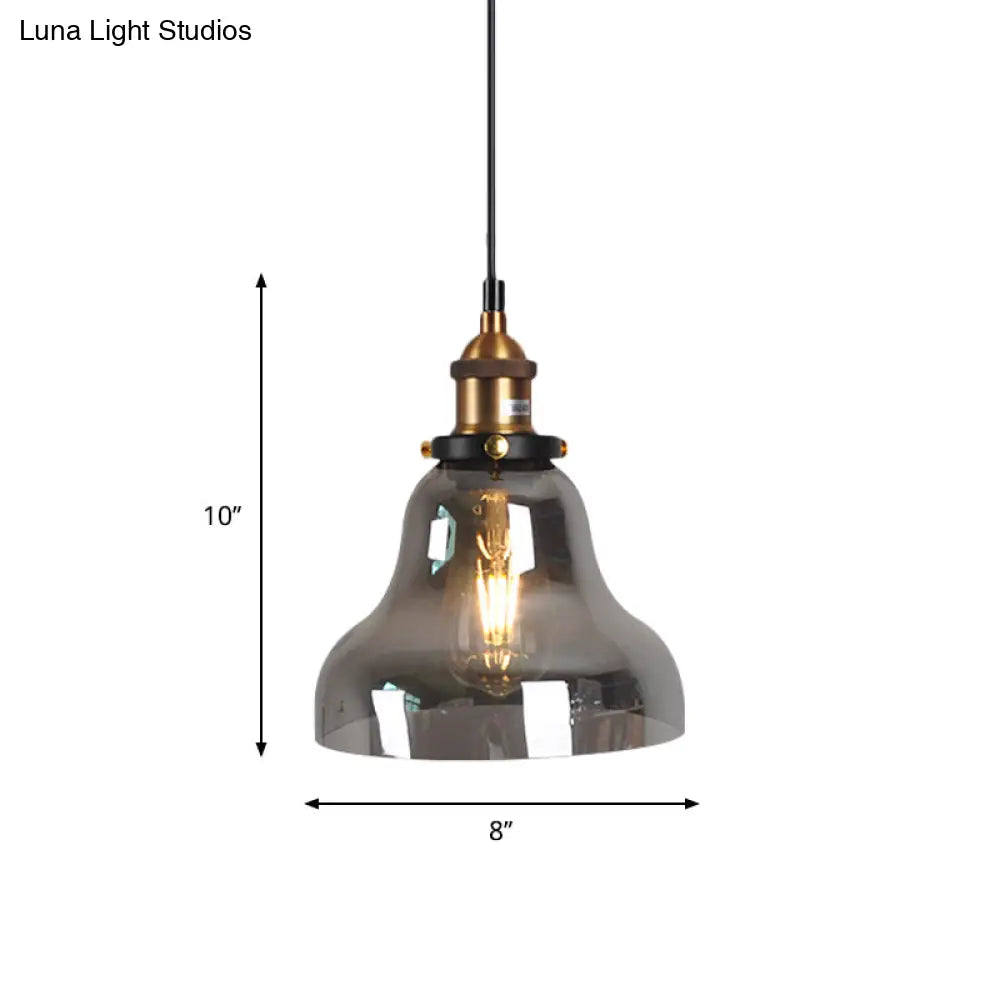 Retro Smoky Grey Glass Pendant Lamp - Brass Finish