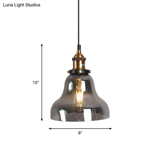 Retro Smoky Grey Glass Pendant Lamp - Brass Finish