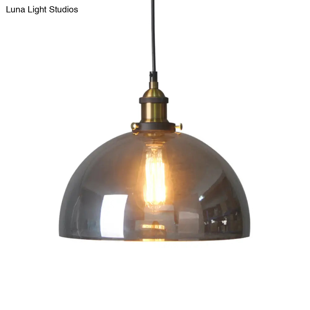 Retro Smoky Grey Glass Pendant Lamp - Brass Finish Smoke Gray / B