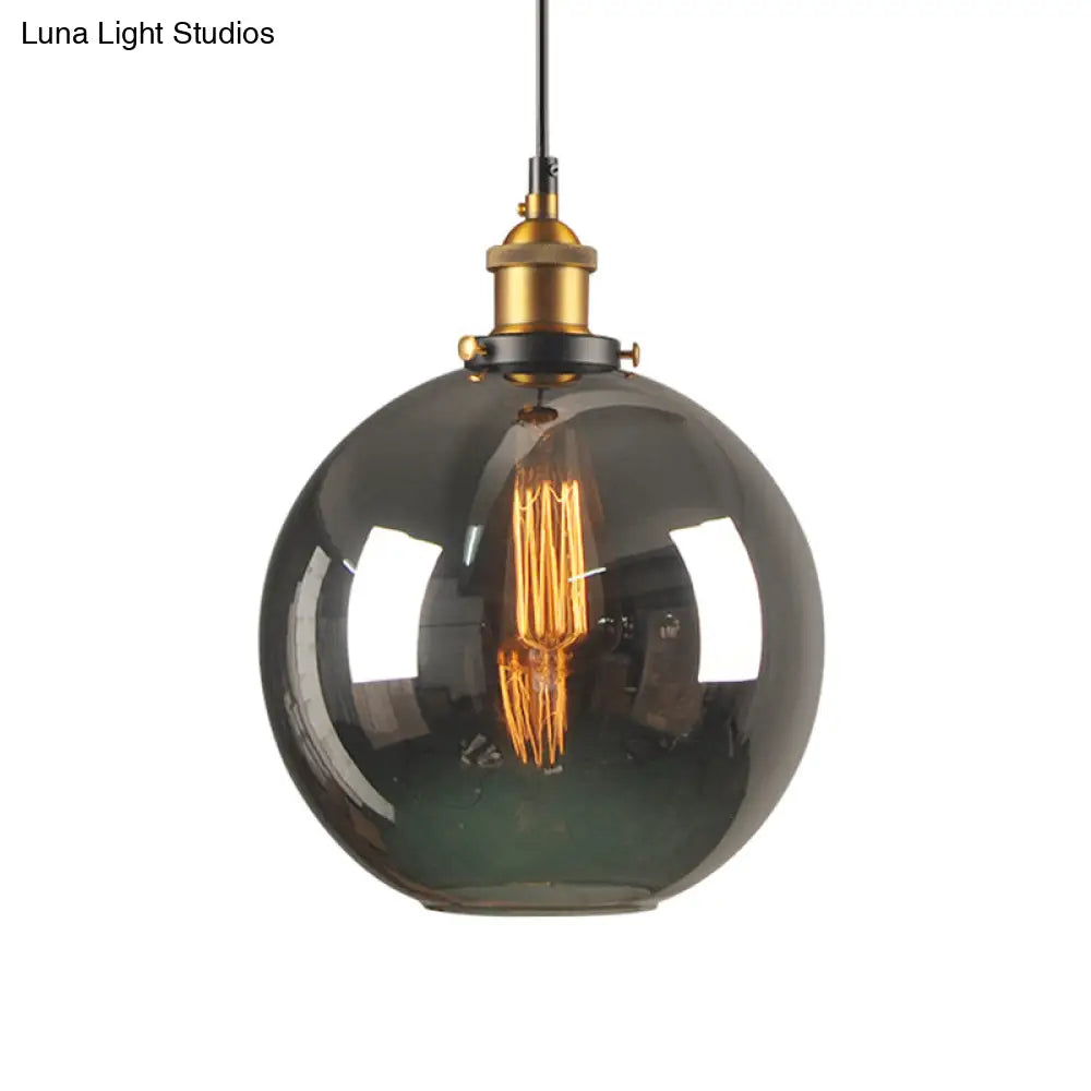 Retro Smoky Grey Glass Pendant Lamp - Brass Finish