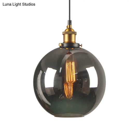 Retro Smoky Grey Glass Pendant Lamp - Brass Finish