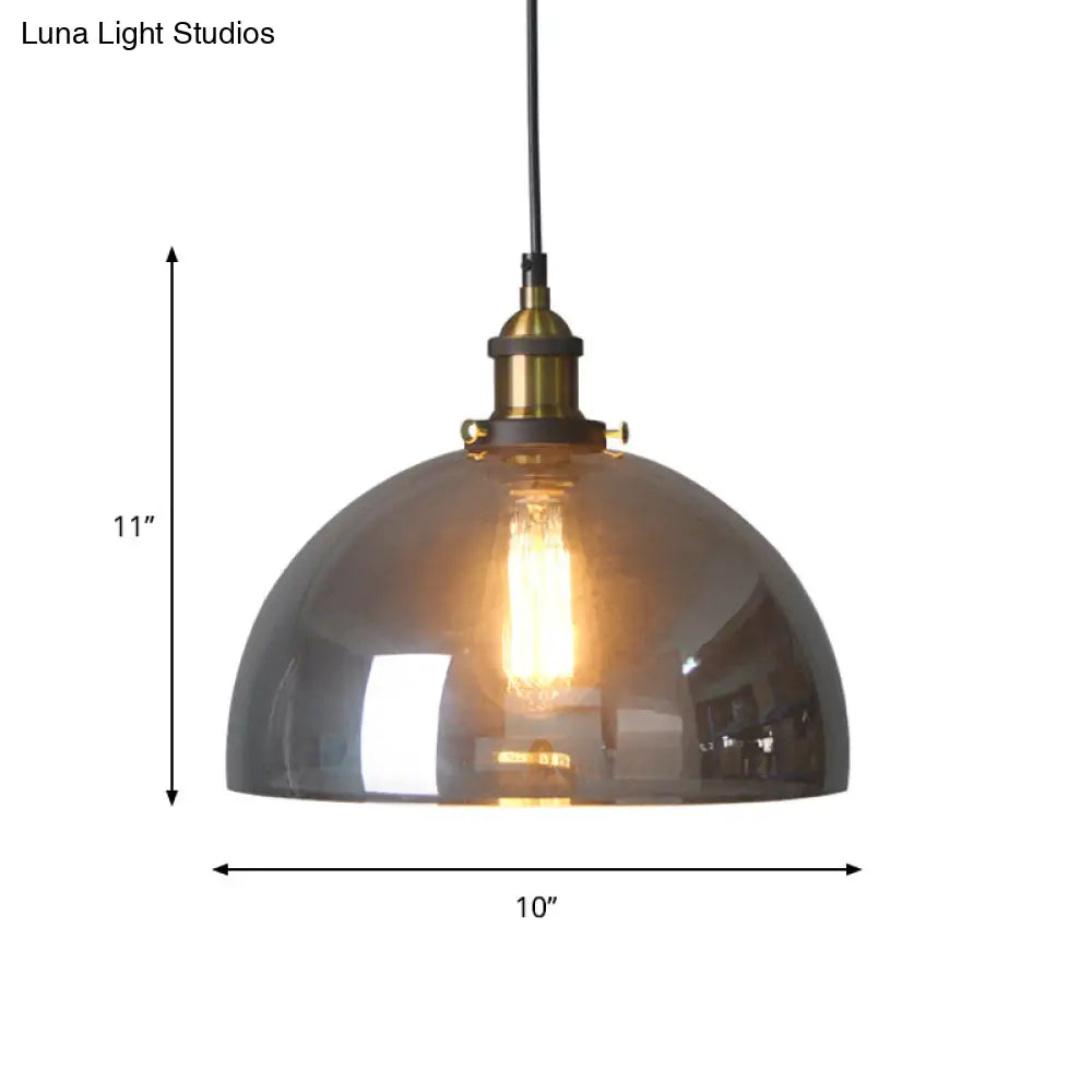 Retro Smoky Grey Glass Pendant Lamp - Brass Finish