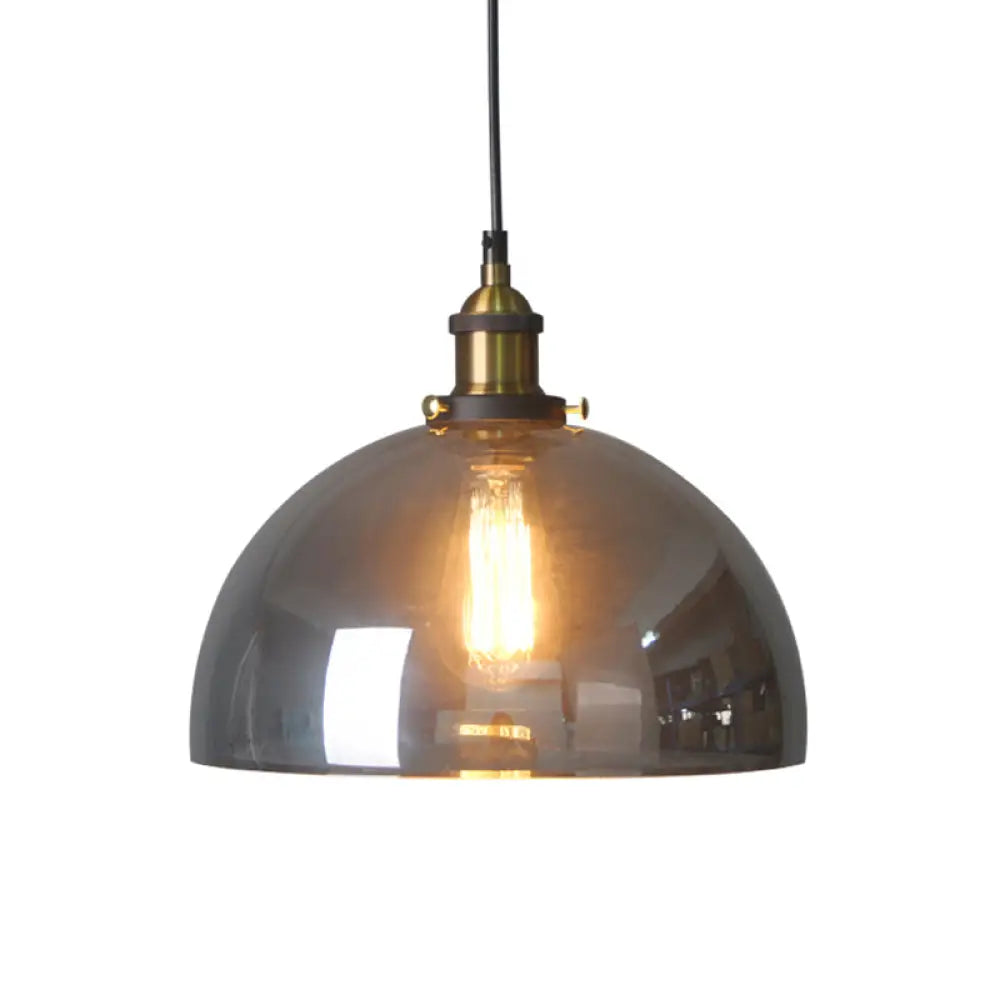 Retro Style Smoky Grey Glass Pendant Lamp - Brass Finish Bedside Ceiling Hanging Light Smoke Gray /