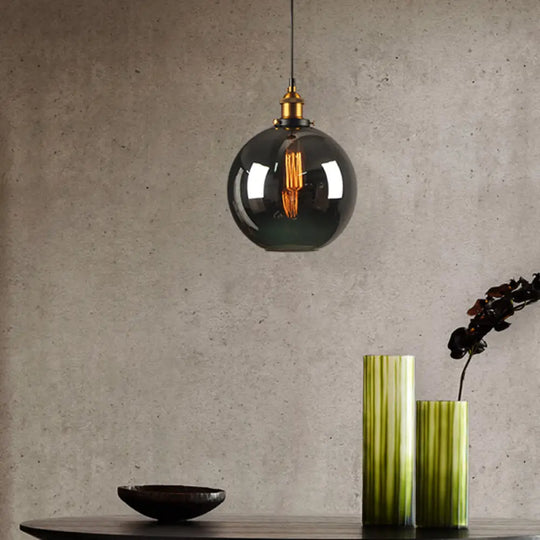 Retro Style Smoky Grey Glass Pendant Lamp - Brass Finish Bedside Ceiling Hanging Light Smoke Gray /