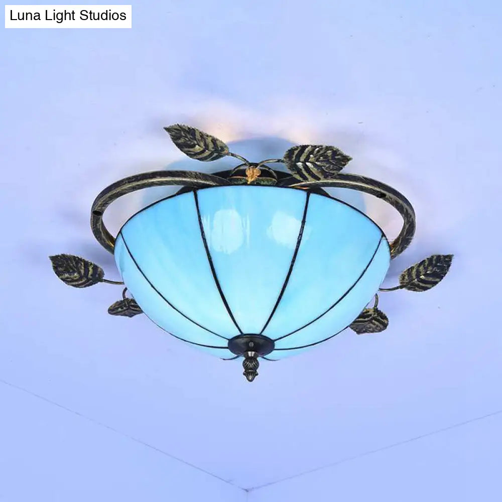 Retro Style Stained Glass Ceiling Light Fixture - Bowl-Shaped 3 Bulbs Flushmount