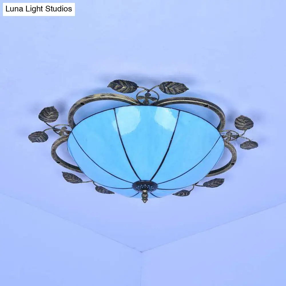 Retro Style Stained Glass Ceiling Light Fixture - Bowl-Shaped 3 Bulbs Flushmount