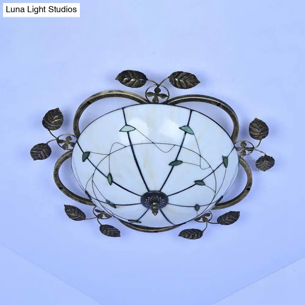 Retro Style Stained Glass Ceiling Light Fixture - Bowl-Shaped 3 Bulbs Flushmount