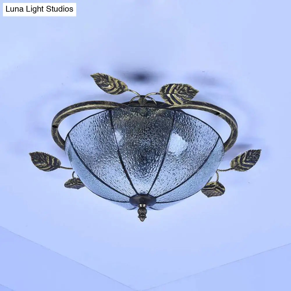 Retro Style Stained Glass Ceiling Light Fixture - Bowl-Shaped 3 Bulbs Flushmount