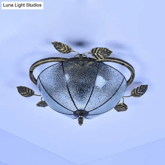 Retro Style Stained Glass Ceiling Light Fixture - Bowl-Shaped 3 Bulbs Flushmount