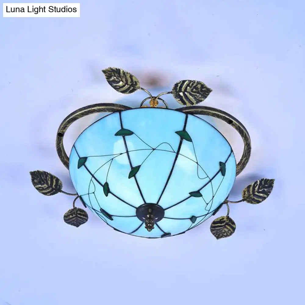 Retro Style Stained Glass Ceiling Light Fixture - Bowl-Shaped 3 Bulbs Flushmount