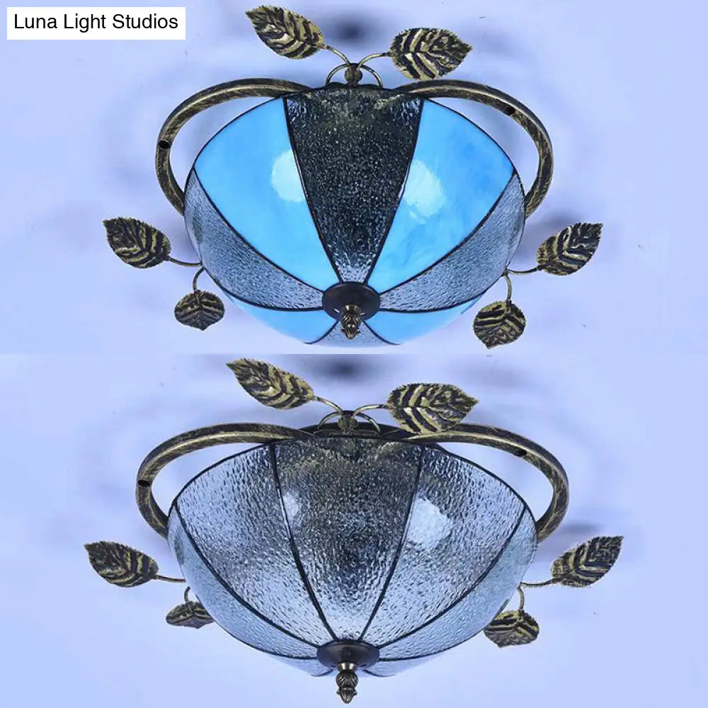 Retro Style Stained Glass Ceiling Light Fixture - Bowl-Shaped 3 Bulbs Flushmount