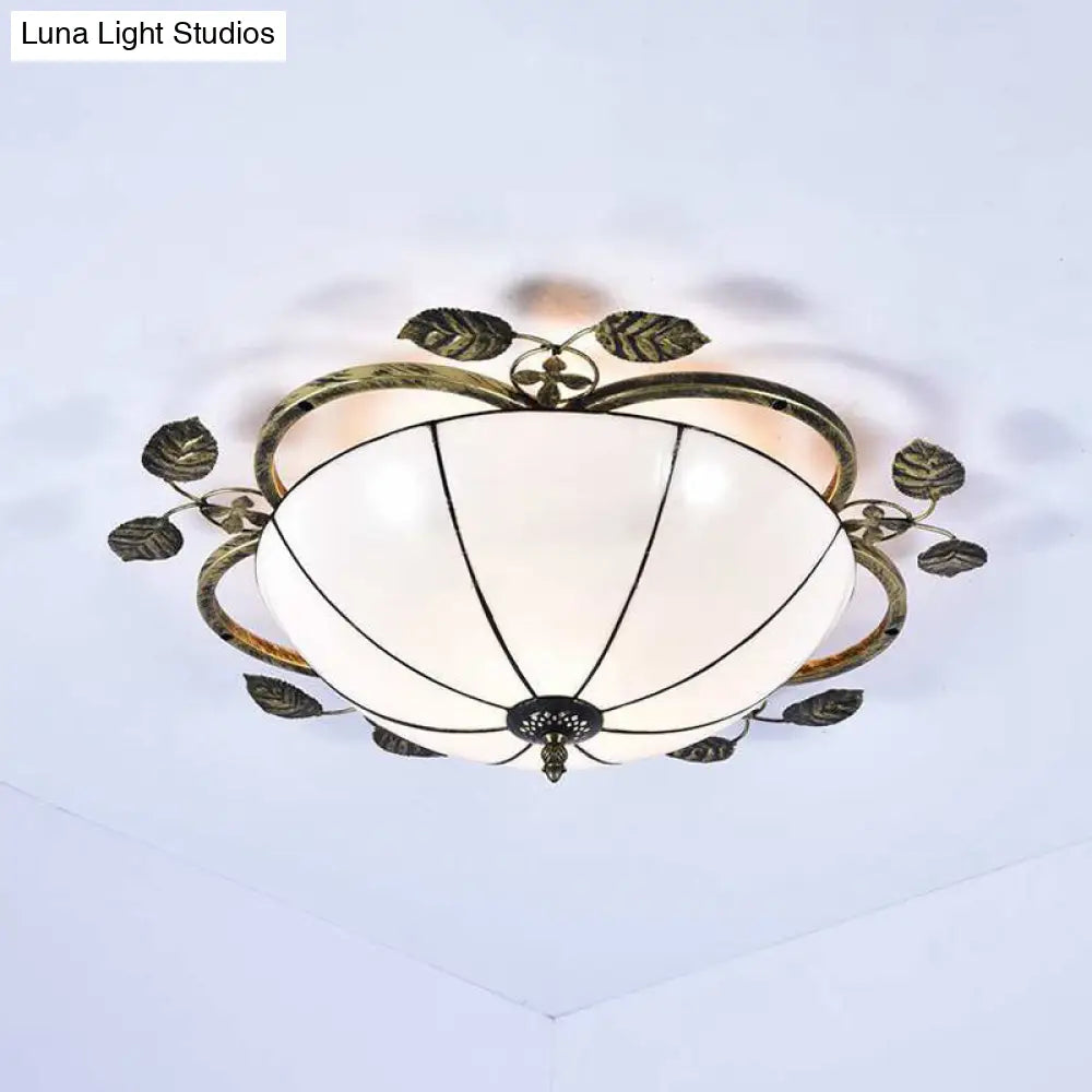 Retro Style Stained Glass Ceiling Light Fixture - Bowl-Shaped 3 Bulbs Flushmount