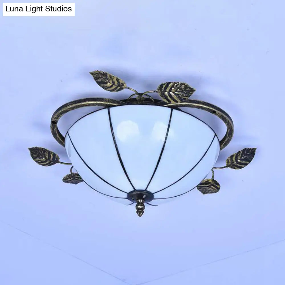 Retro Style Stained Glass Ceiling Light Fixture - Bowl-Shaped 3 Bulbs Flushmount