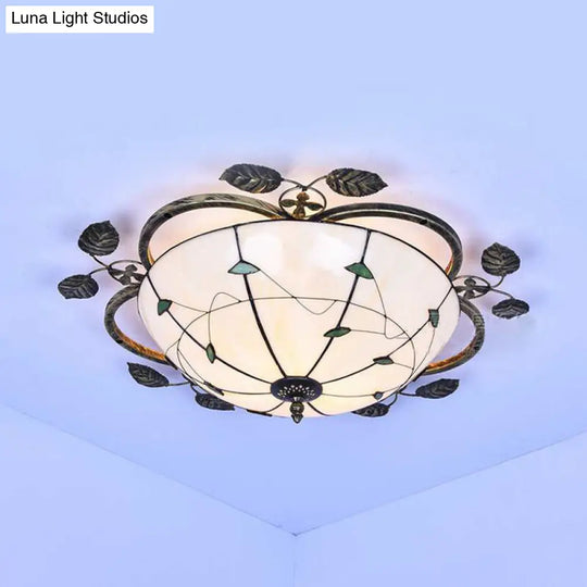 Retro Style Stained Glass Ceiling Light Fixture - Bowl-Shaped 3 Bulbs Flushmount