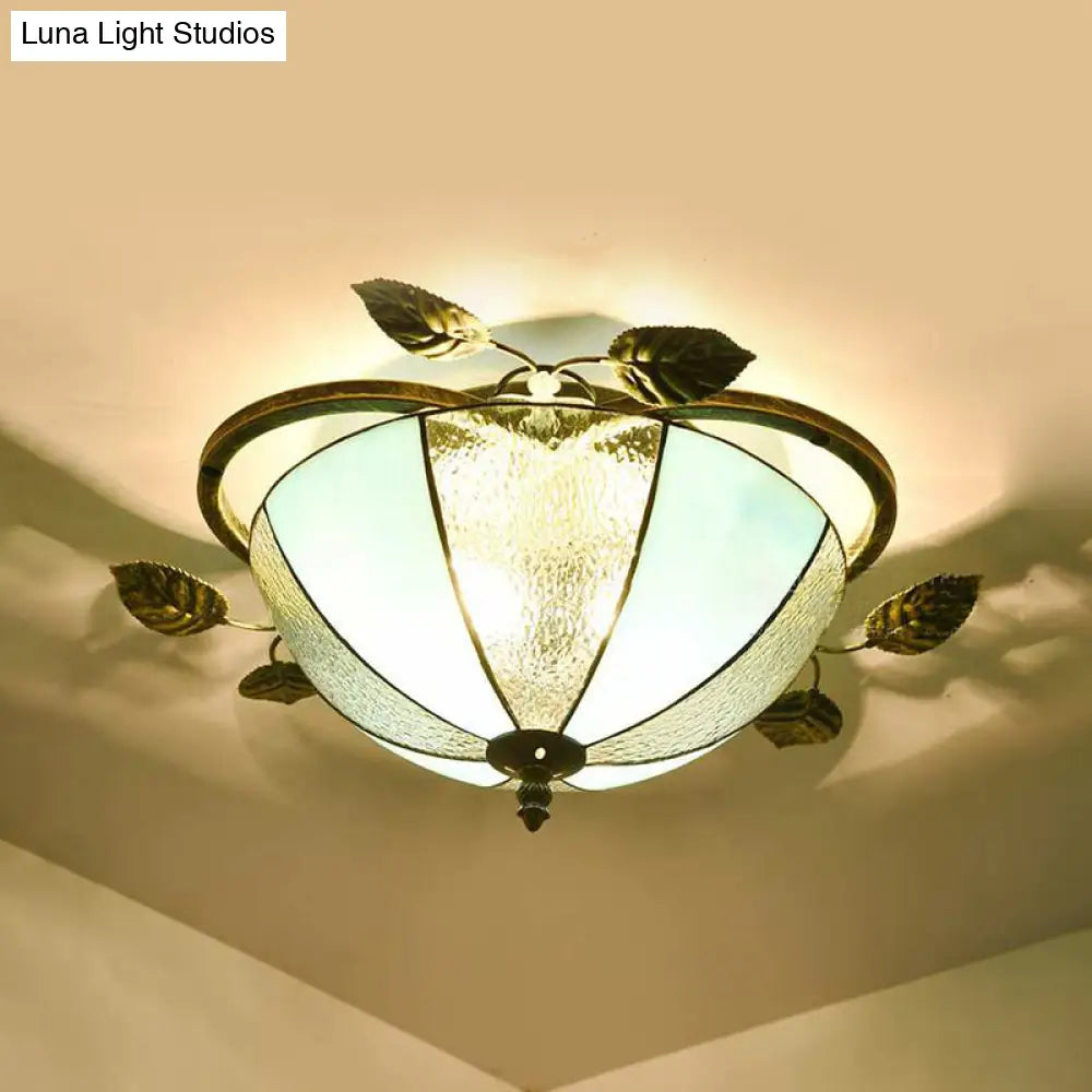 Retro Style Stained Glass Ceiling Light Fixture - Bowl-Shaped 3 Bulbs Flushmount