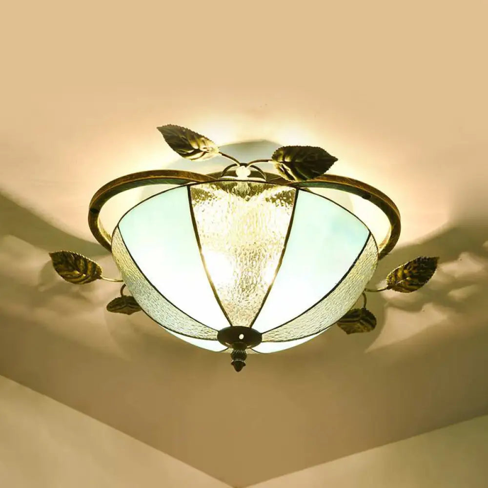 Retro Style Stained Glass Ceiling Light Fixture - Bowl-Shaped 3 Bulbs Flushmount