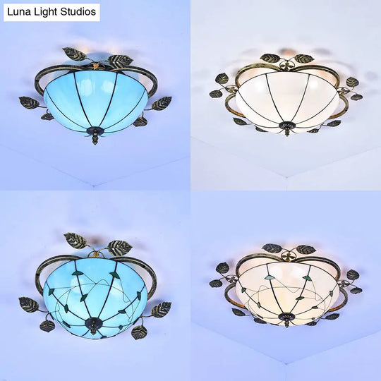 Retro Style Stained Glass Ceiling Light Fixture - Bowl-Shaped 3 Bulbs Flushmount