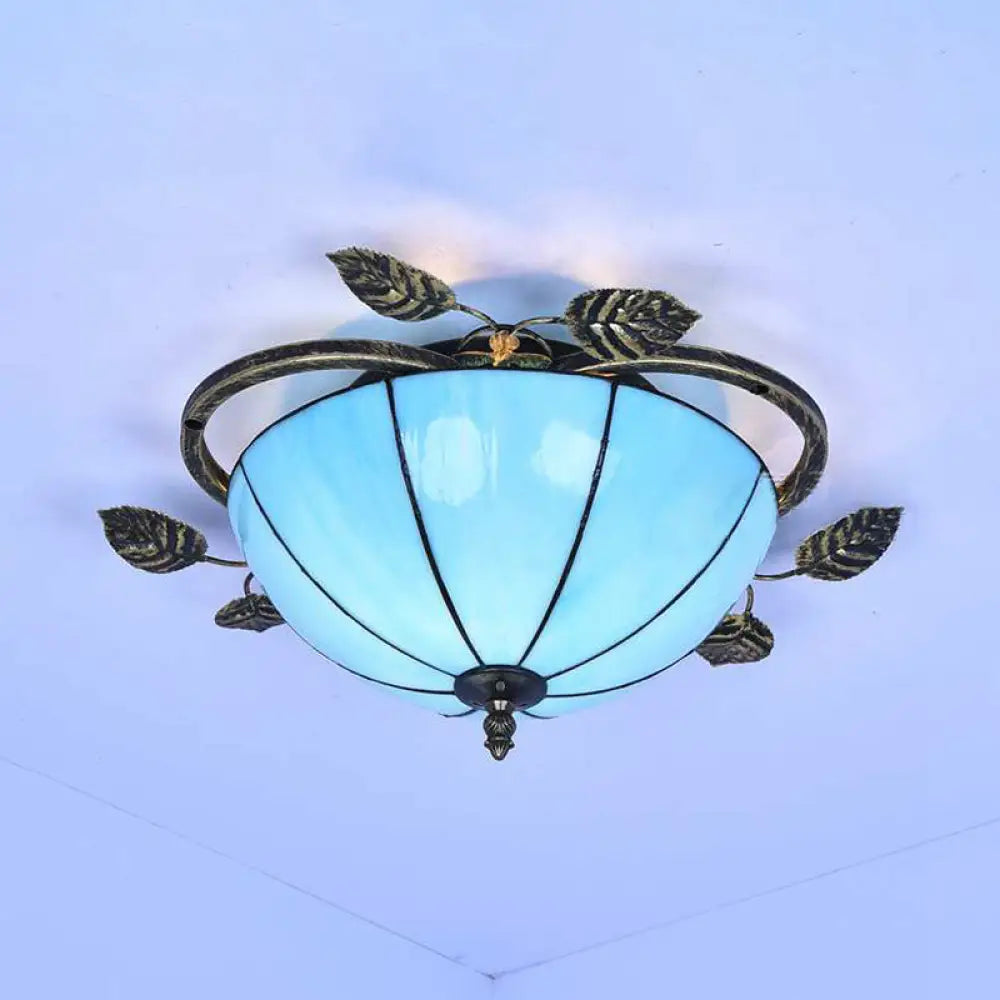 Retro Style Stained Glass Ceiling Light Fixture - Bowl-Shaped 3 Bulbs Flushmount