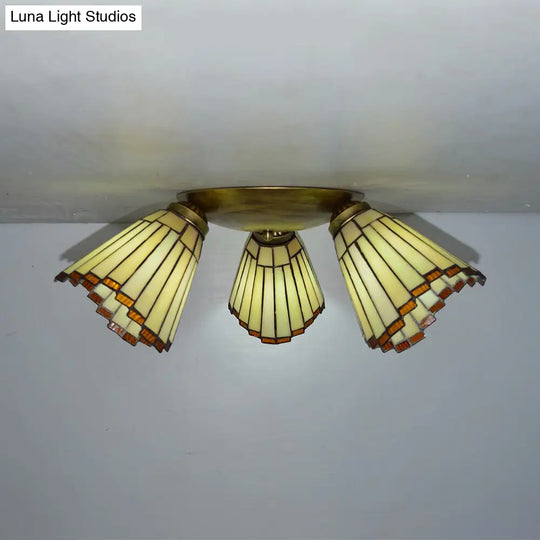 Retro Style Stained Glass Geometric Ceiling Light With Prismatic/Swallow-Tail/House/Dome/Bell Shape