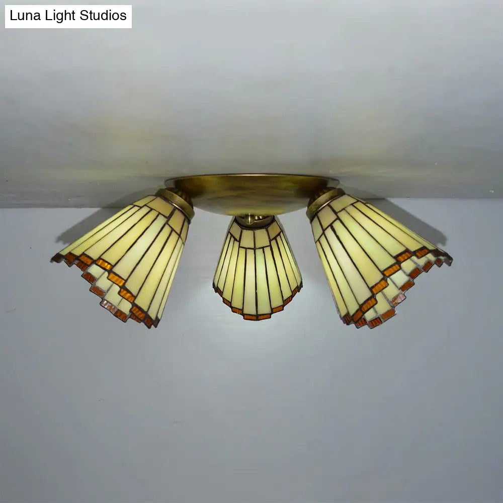 Retro Style Stained Glass Geometric Ceiling Light With Prismatic/Swallow-Tail/House/Dome/Bell Shape