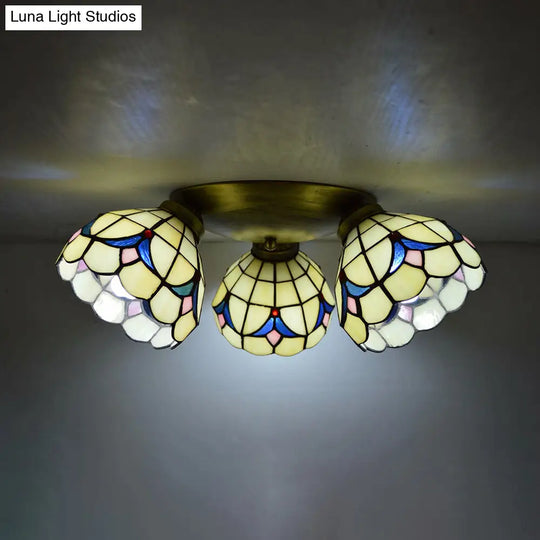 Retro Style Stained Glass Geometric Ceiling Light With Prismatic/Swallow-Tail/House/Dome/Bell Shape