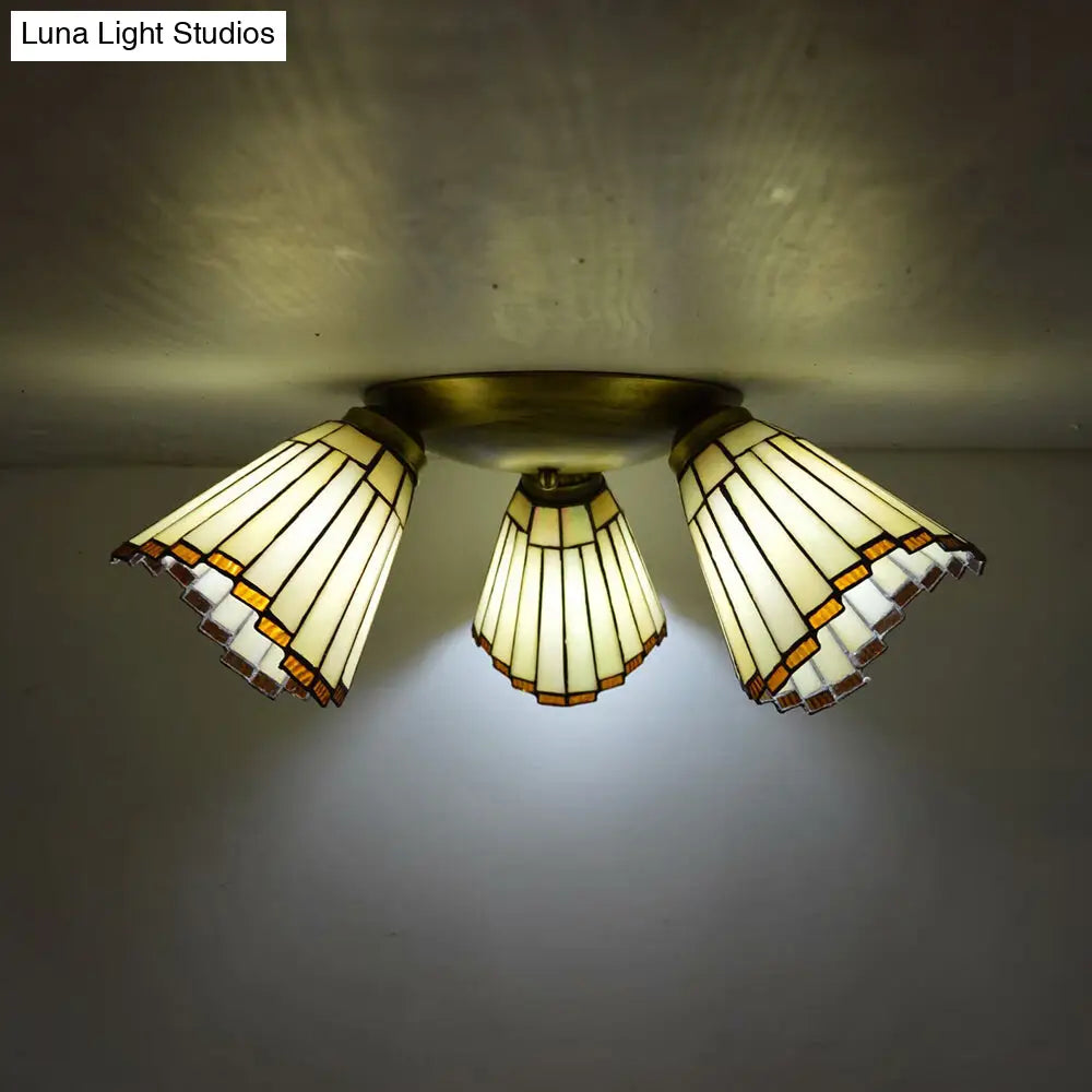 Retro Style Stained Glass Geometric Ceiling Light With Prismatic/Swallow-Tail/House/Dome/Bell Shape