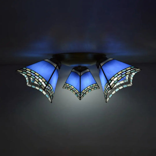 Retro Style Stained Glass Geometric Ceiling Light With Prismatic/Swallow-Tail/House/Dome/Bell Shape