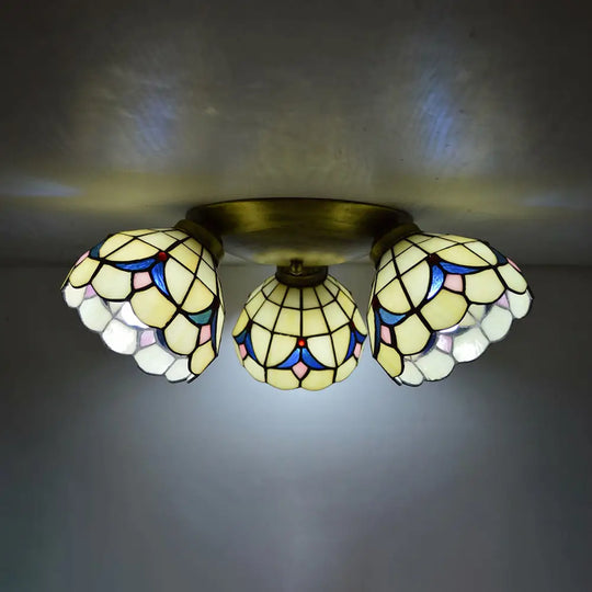 Retro Style Stained Glass Geometric Ceiling Light With Prismatic/Swallow-Tail/House/Dome/Bell Shape