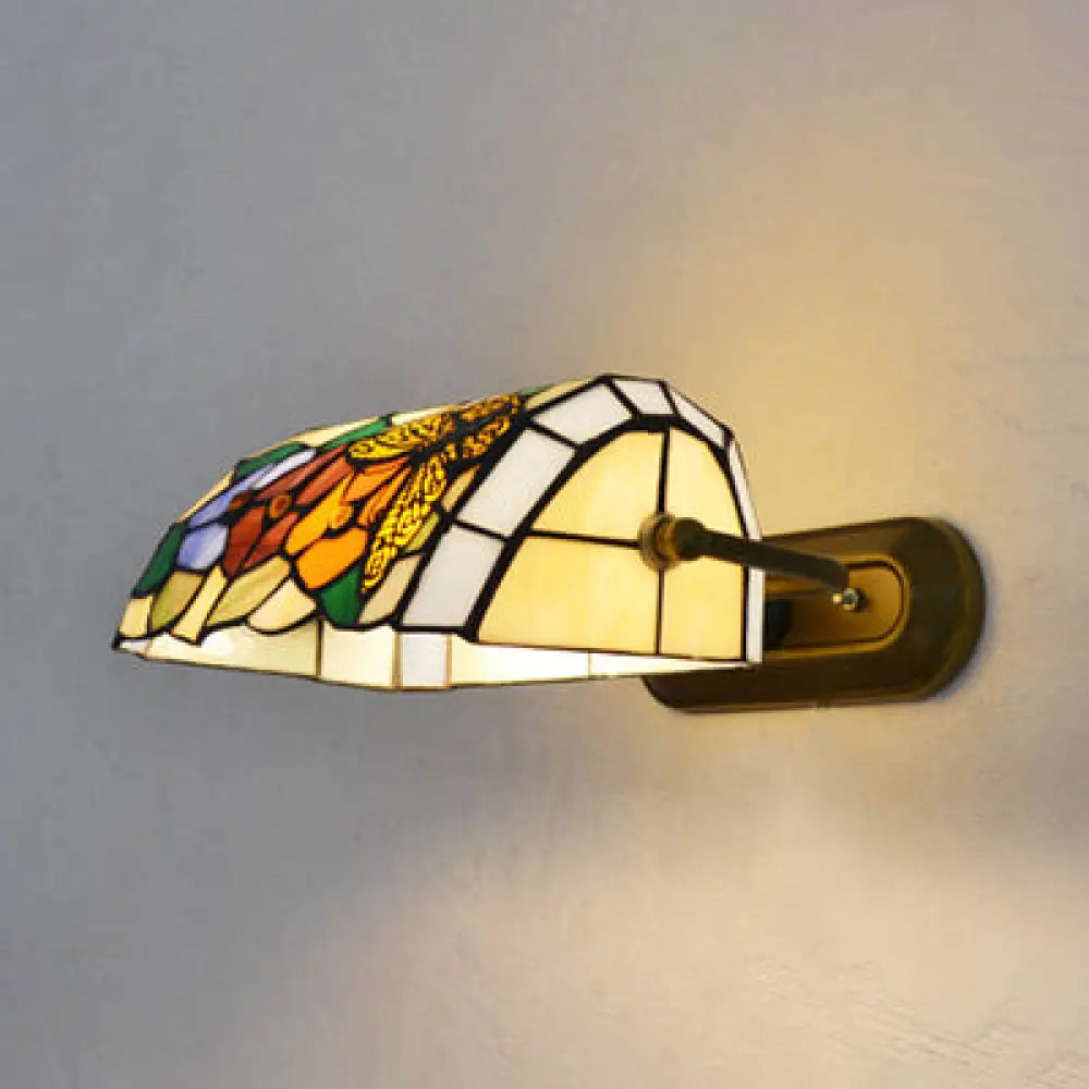 Retro Style Stained Glass Wall Light - Beige/Blue Ideal For Bedside Beige