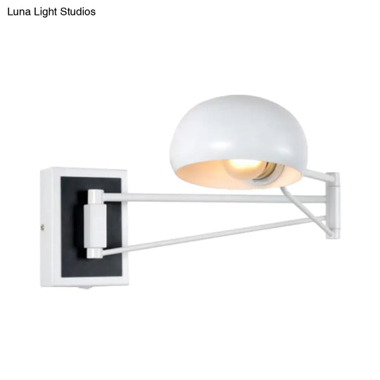 Retro Style Swing Arm Metal Wall Sconce Light With Dome Shade - Black/White Bedside Lighting