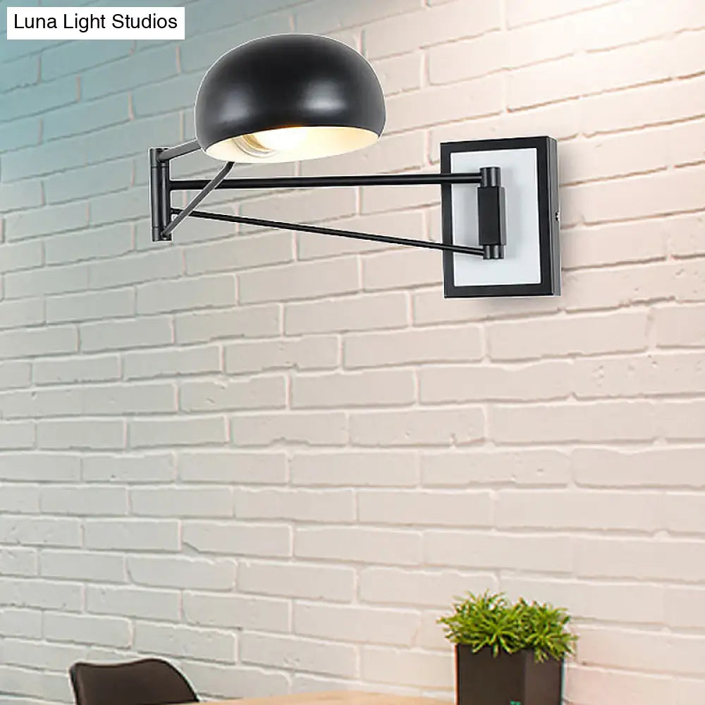 Retro Style Swing Arm Metal Wall Sconce Light With Dome Shade - Black/White Bedside Lighting