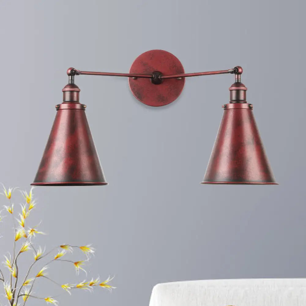 Retro Style Wall Sconce With Black/Copper Shade - Ideal For Restaurants 2 Lights Metal Fixture Rust