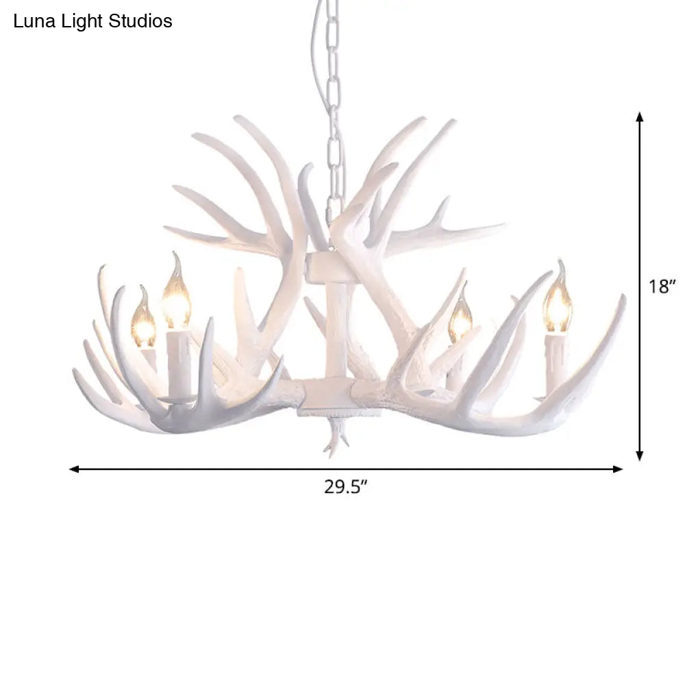 Retro-Style White Resin Antler Chandelier Pendant Light For Living Room