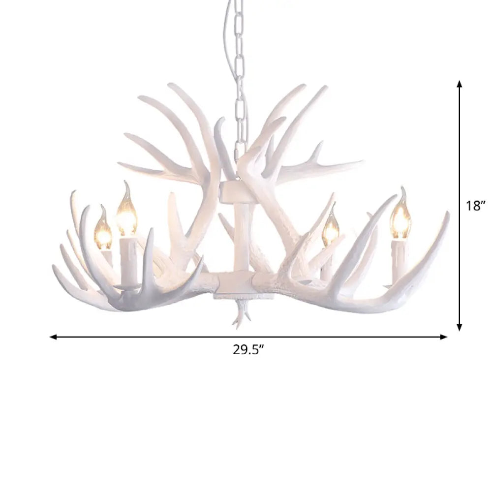 Retro-Style White Resin Antler Chandelier Pendant Light For Living Room 4 /