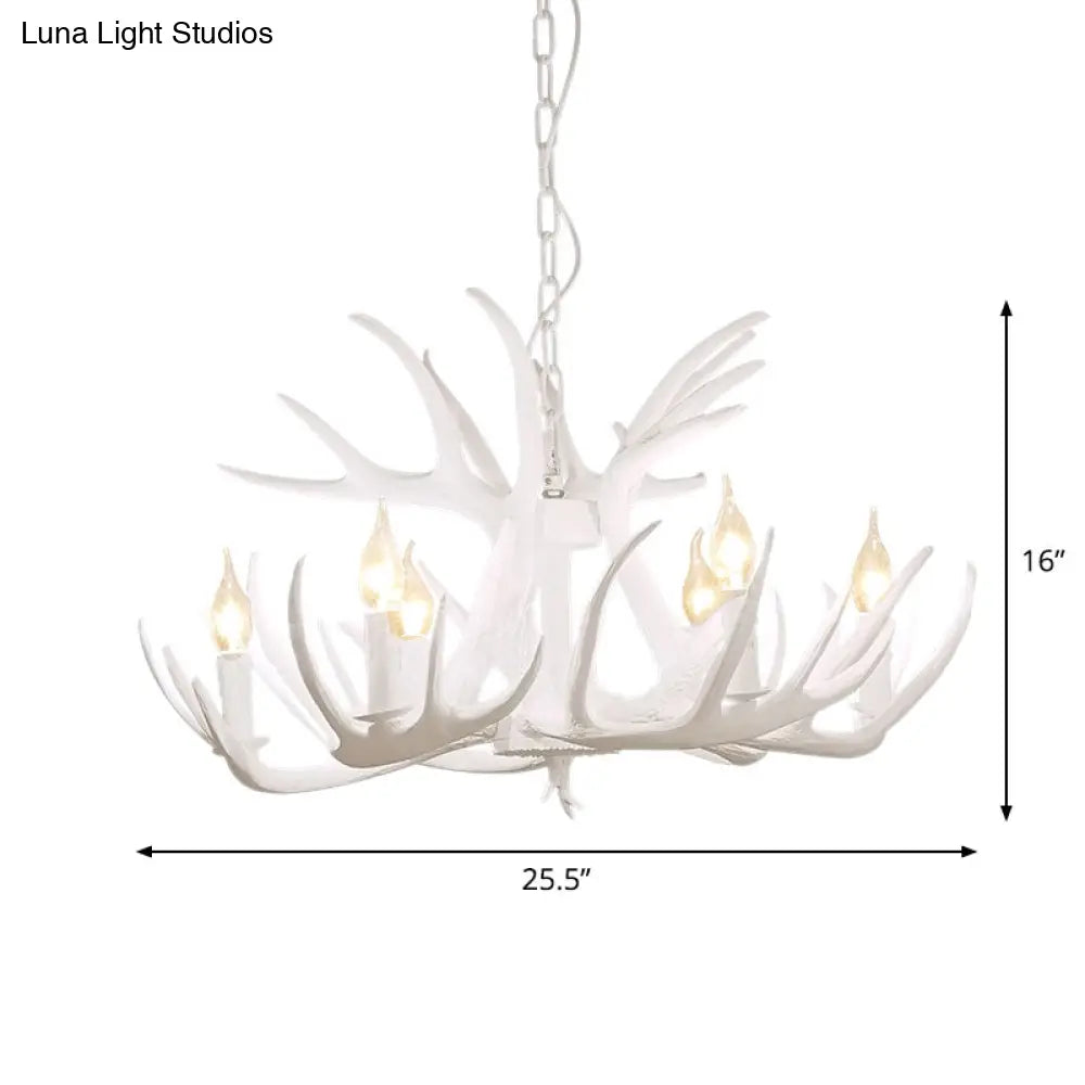 Retro-Style White Resin Antler Chandelier Pendant Light For Living Room