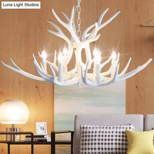 Retro-Style White Resin Antler Chandelier Pendant Light For Living Room