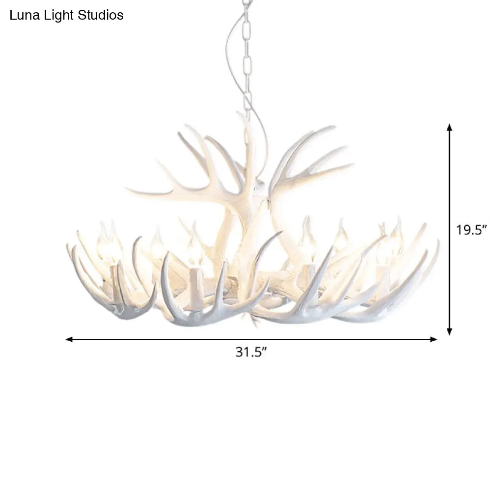 Retro-Style White Resin Antler Chandelier Pendant Light For Living Room