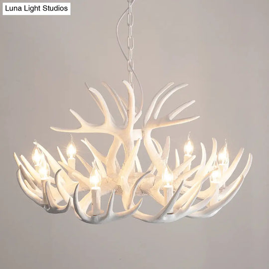 Retro-Style White Resin Antler Chandelier Pendant Light For Living Room