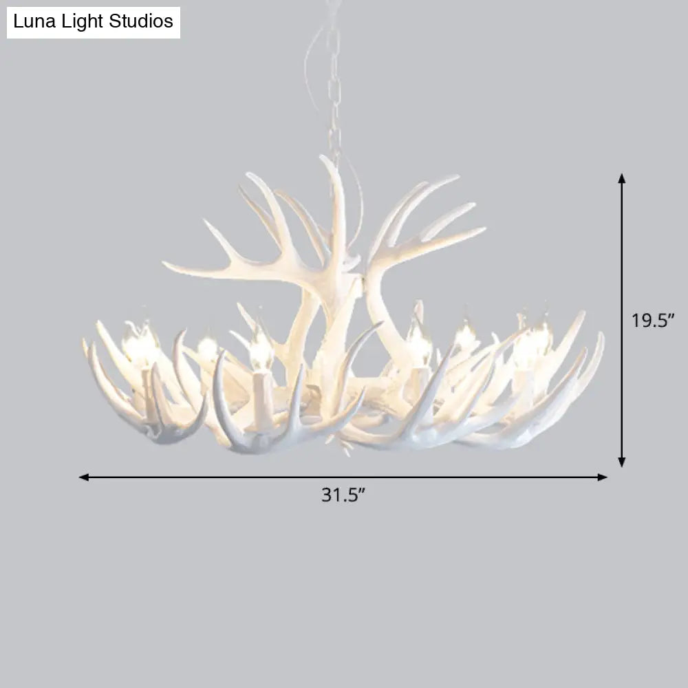 Retro-Style White Resin Antler Chandelier Pendant Light For Living Room