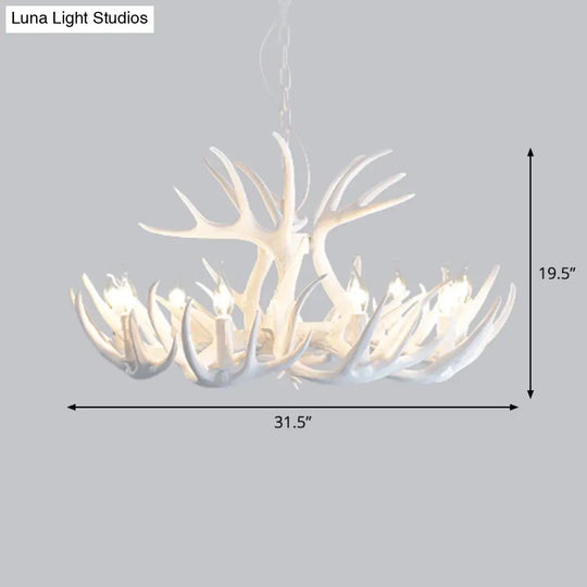 Retro-Style White Resin Antler Chandelier Pendant Light For Living Room