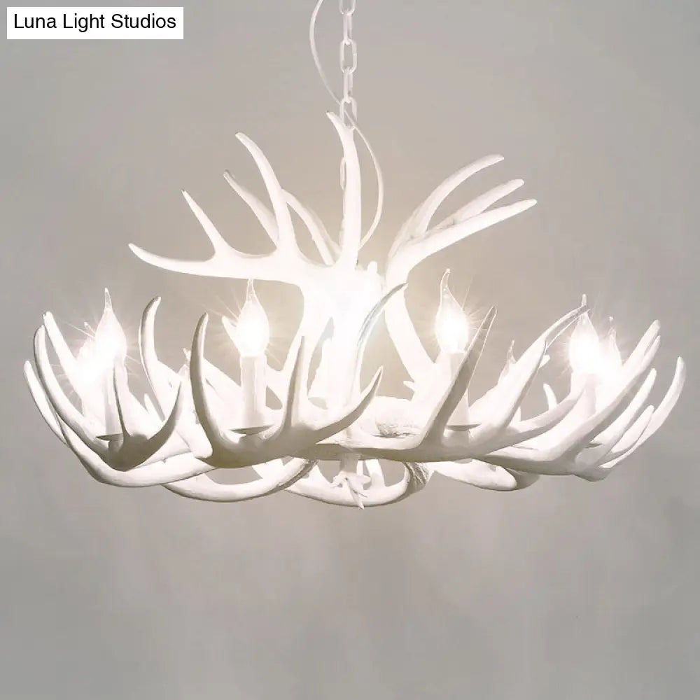 Retro-Style White Resin Antler Chandelier Pendant Light For Living Room