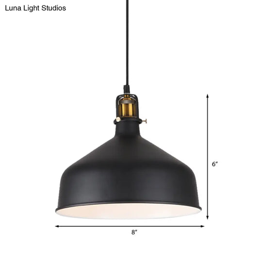 Black/White 8/12 Width Pendant Light With Barn Shade - Retro Stylish Ceiling Fixture For Dining Room